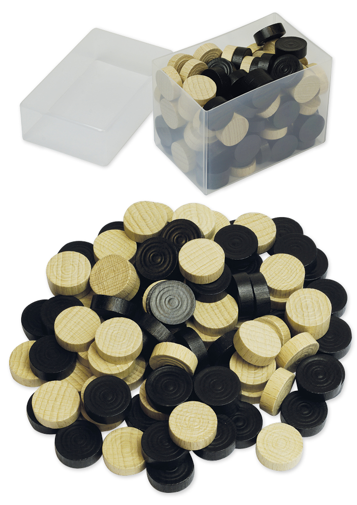 Spielsteine aus Holz, natur/schwarz, 21 mm ø, 100 Stück