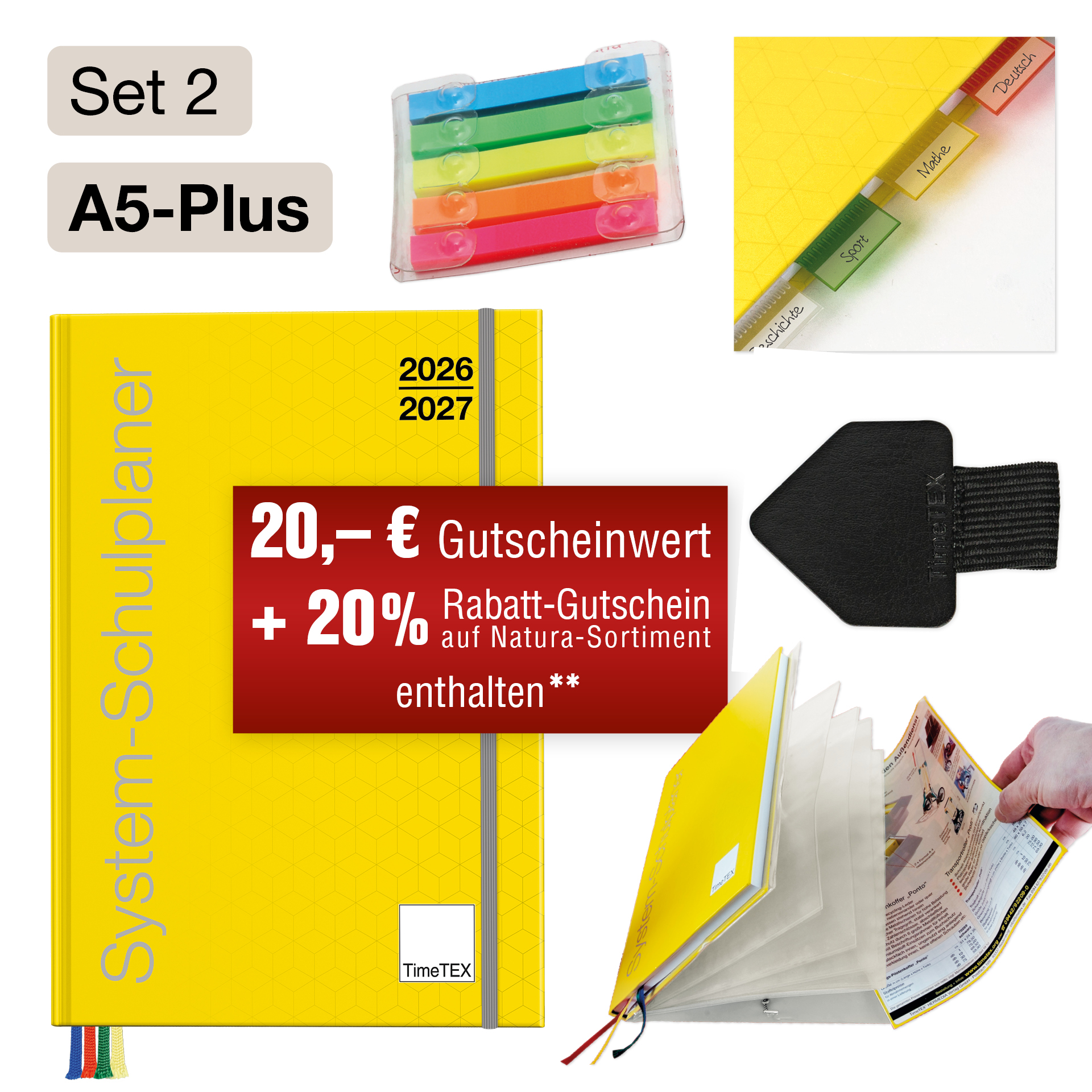 TimeTEX System-Schulplaner - Lehrerplaner - Lehrerkalender-Set 2026/2027 A5-Plus, gelb
