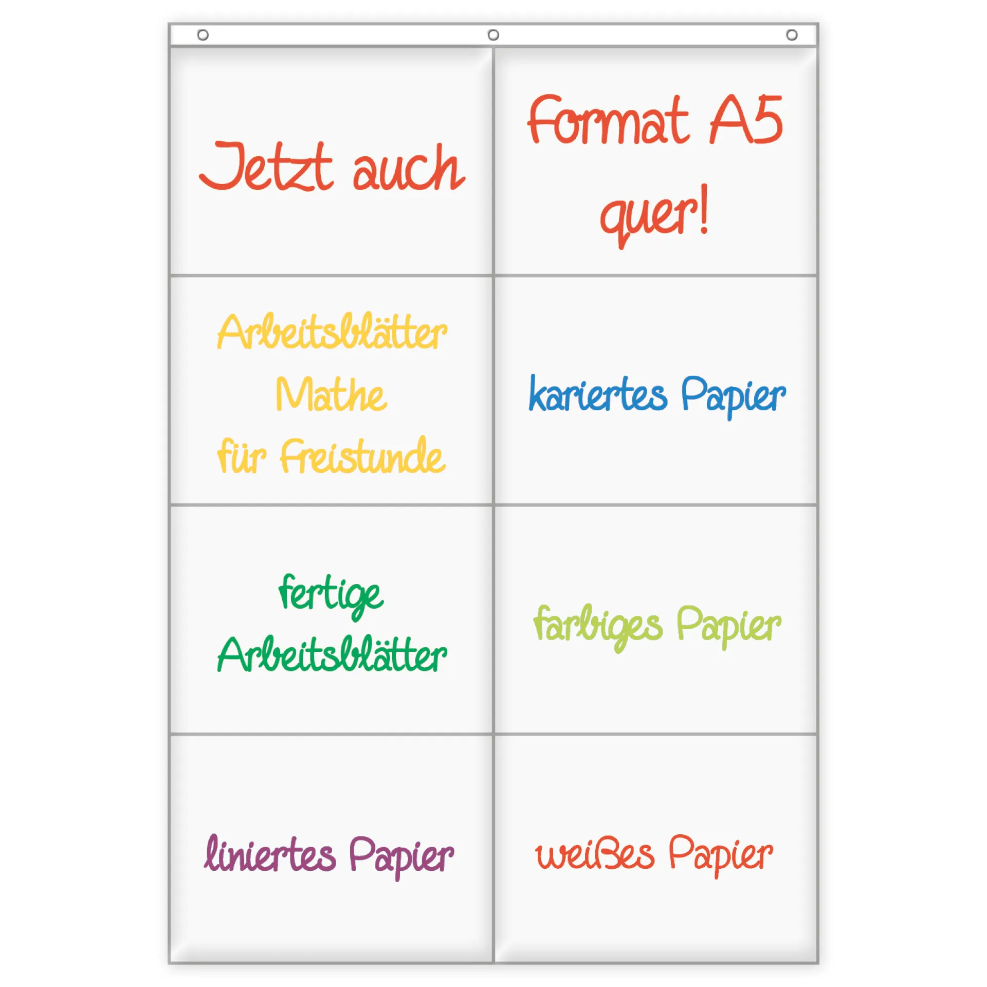 Bolsa organizadora colgante A5, 8 bolsillos en formato apaisado, con ganchos