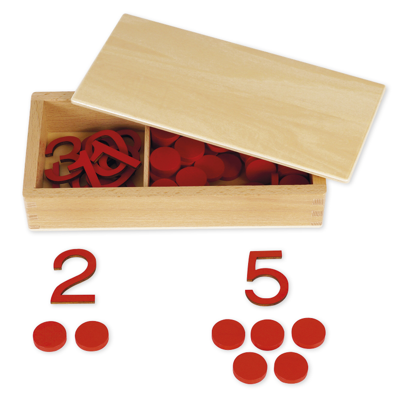 TimeTEX Ziffern und Chips, in Holzbox "Montessori Premium"