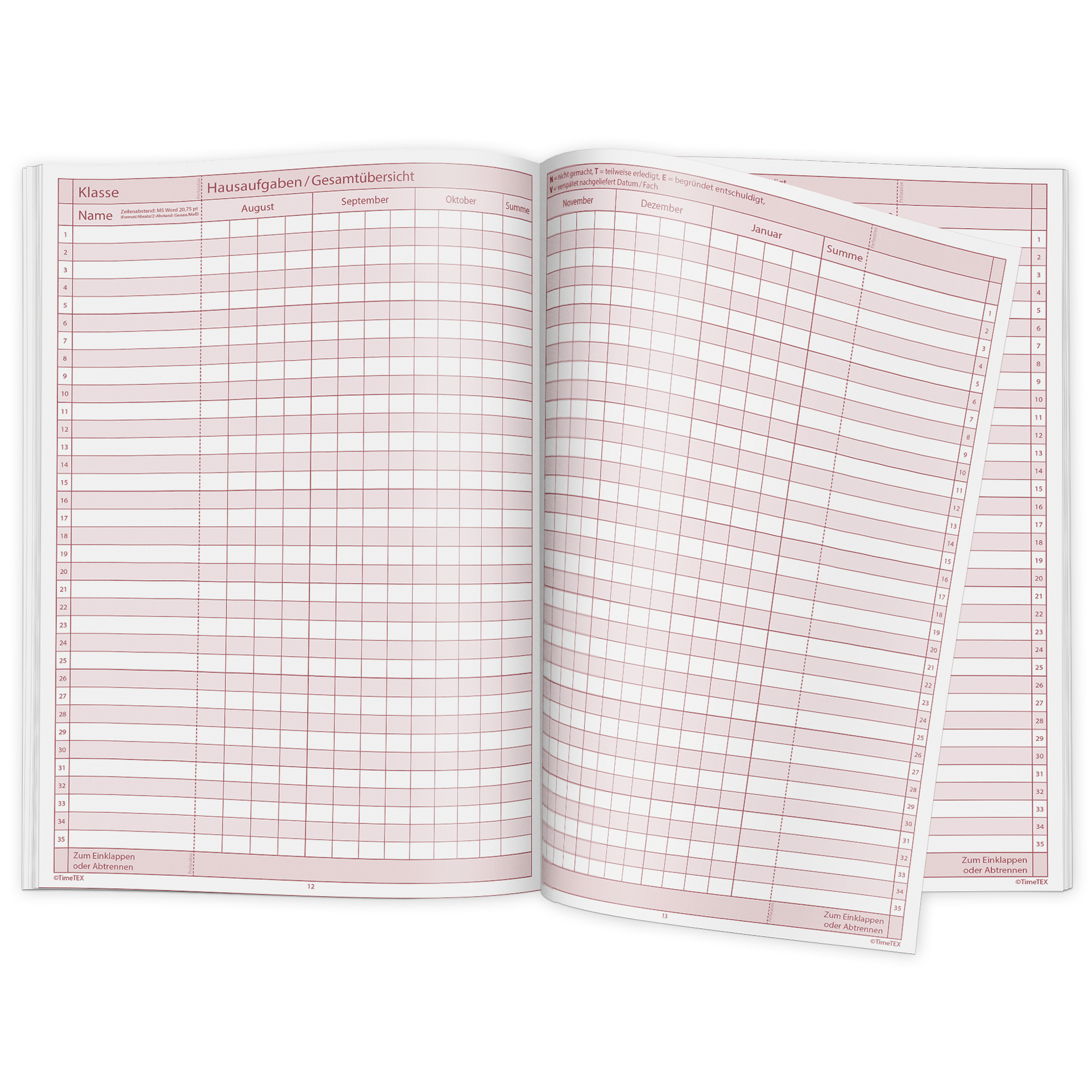 TimeTEX Klassen-Checklisten, A4 