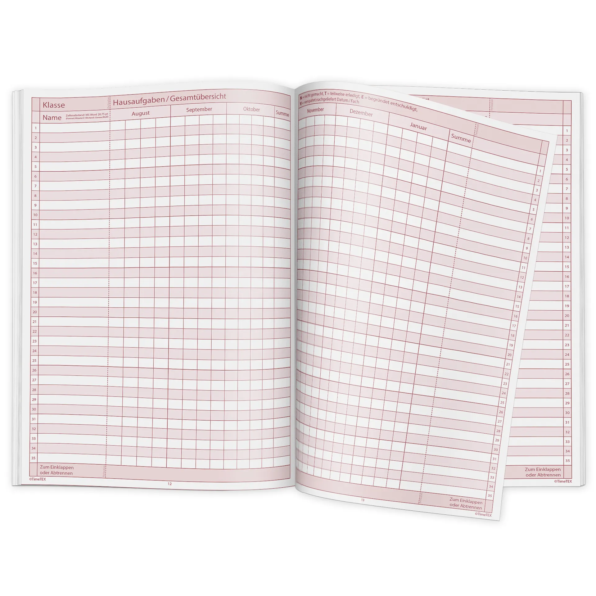 TimeTEX Klassen-Checklisten, A4 