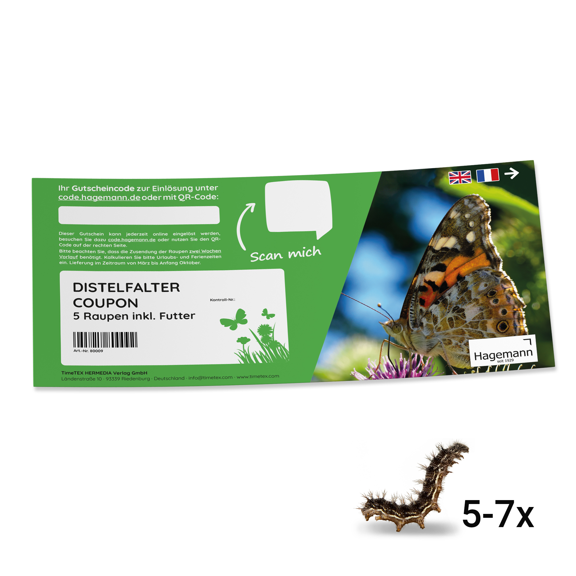 Nachbestell-Gutschein Schmetterlings-Raupen, 5 Stück