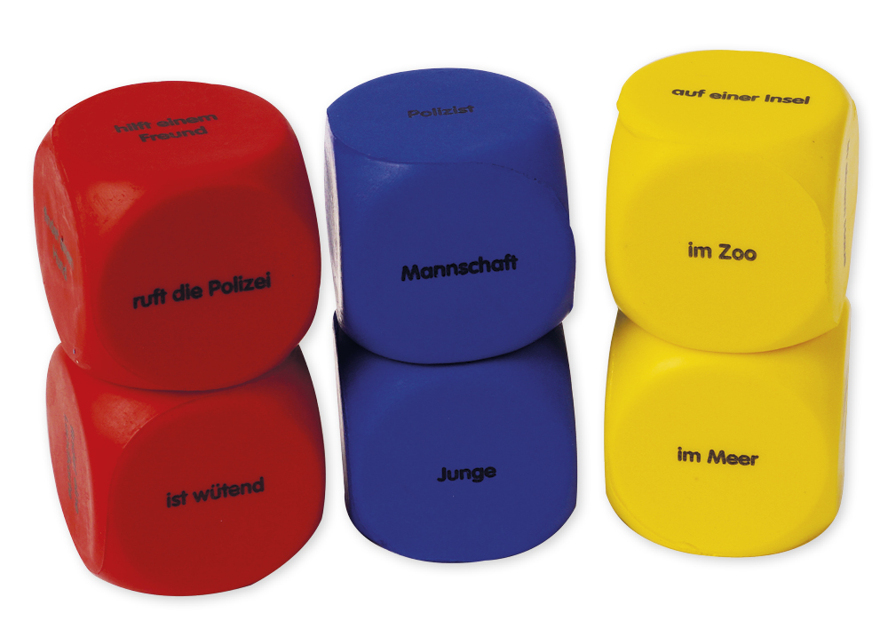 Set med viskkuber 6 stycken. Tyska "Berättelseintroduktion", 4 cm