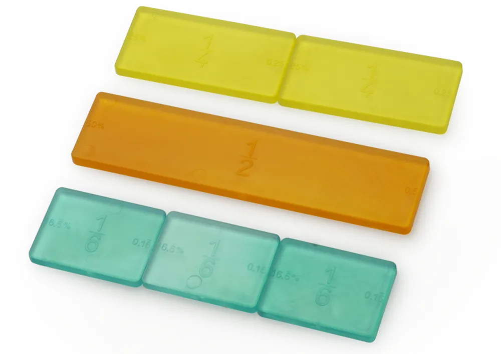 Kit de classe de tuiles et de bandes de fractions multicolores en RE-Plastic® et carton, 510 pcs