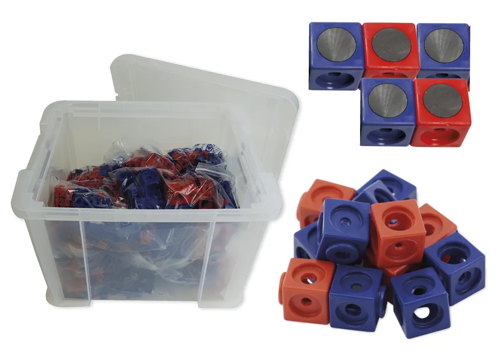 Klassensatz Steckwürfel rot/blau, 21-tlg., in Stapel-Box