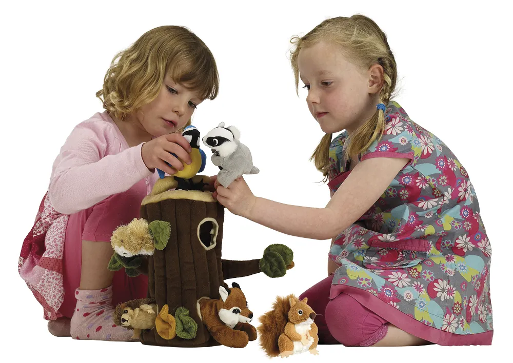 Baumstamm-Haus mit Fingerpuppen-Set, 7-tlg.