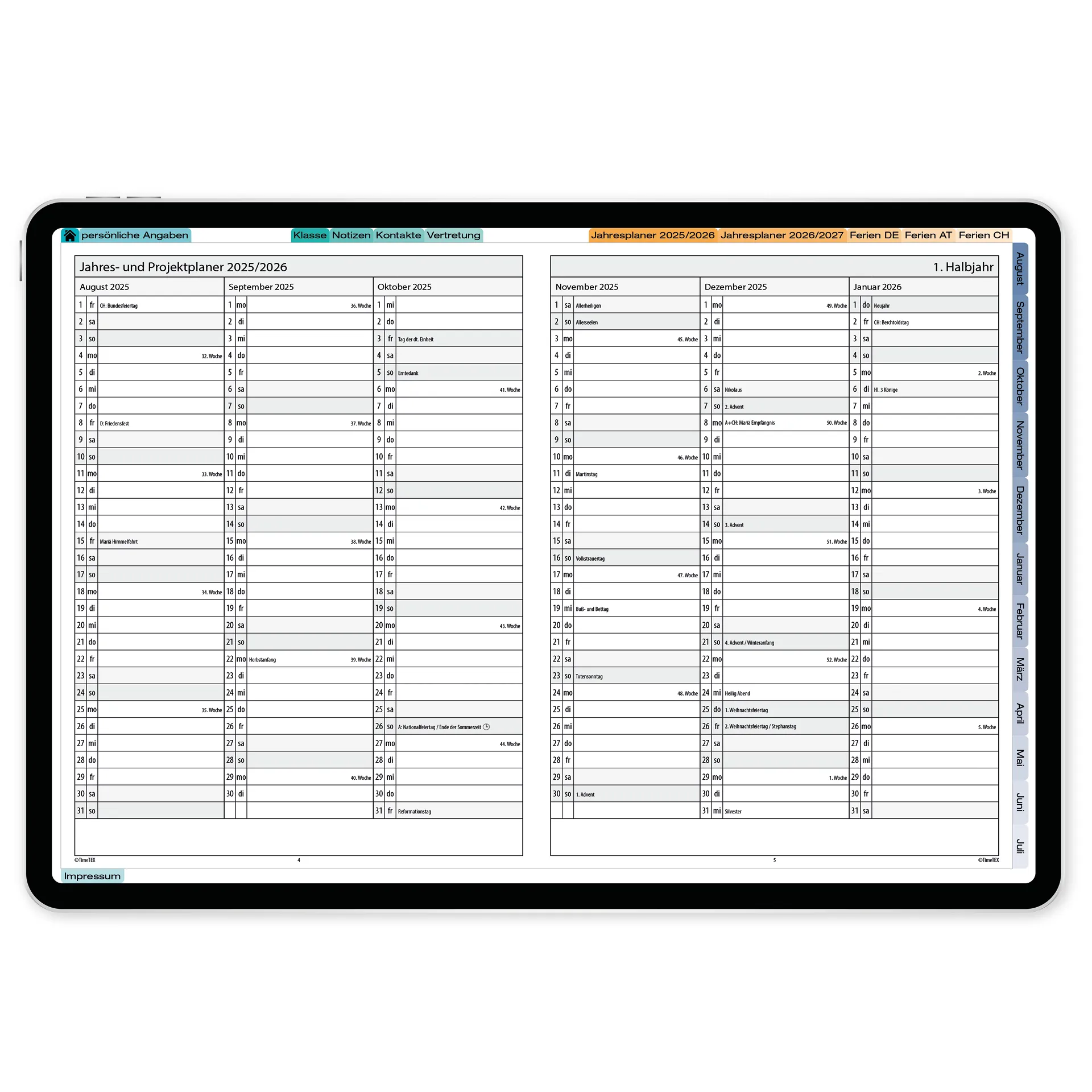 TimeTEX Digitaler Kompakt-Lehrerkalender DigiPlan 2026/2027