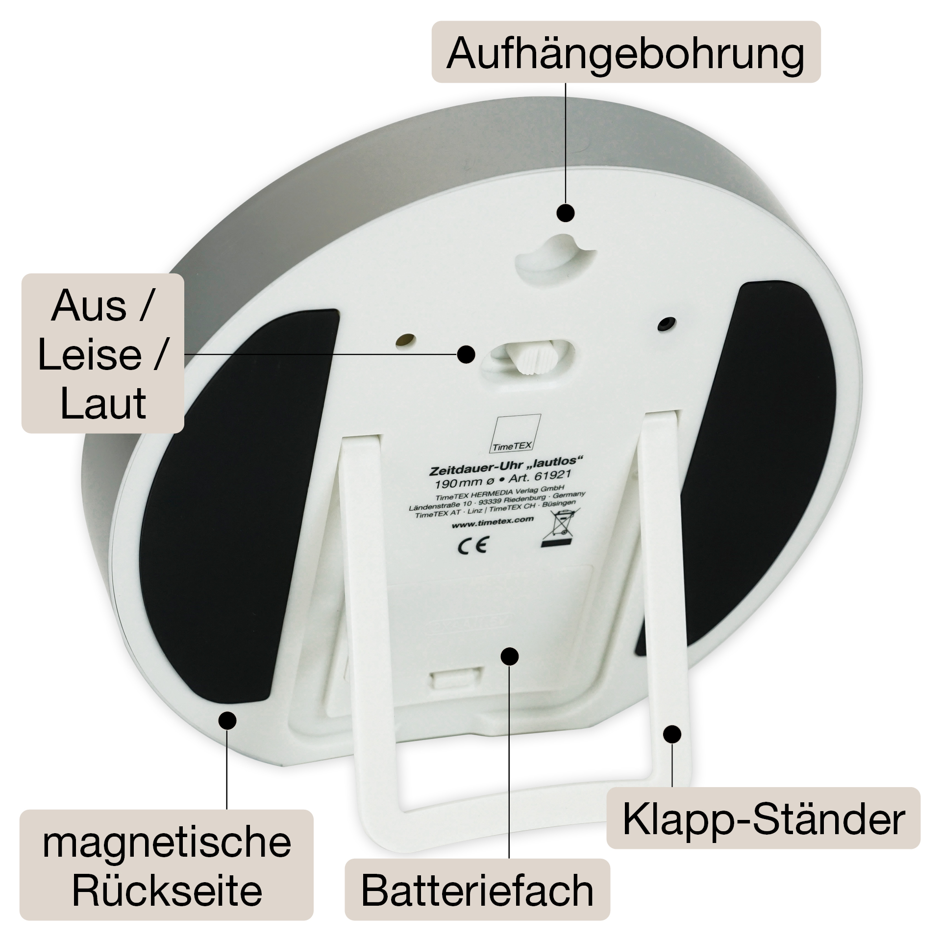 TimeTEX Zeitdauer-Uhr "lautlos" L, 19 cm ø