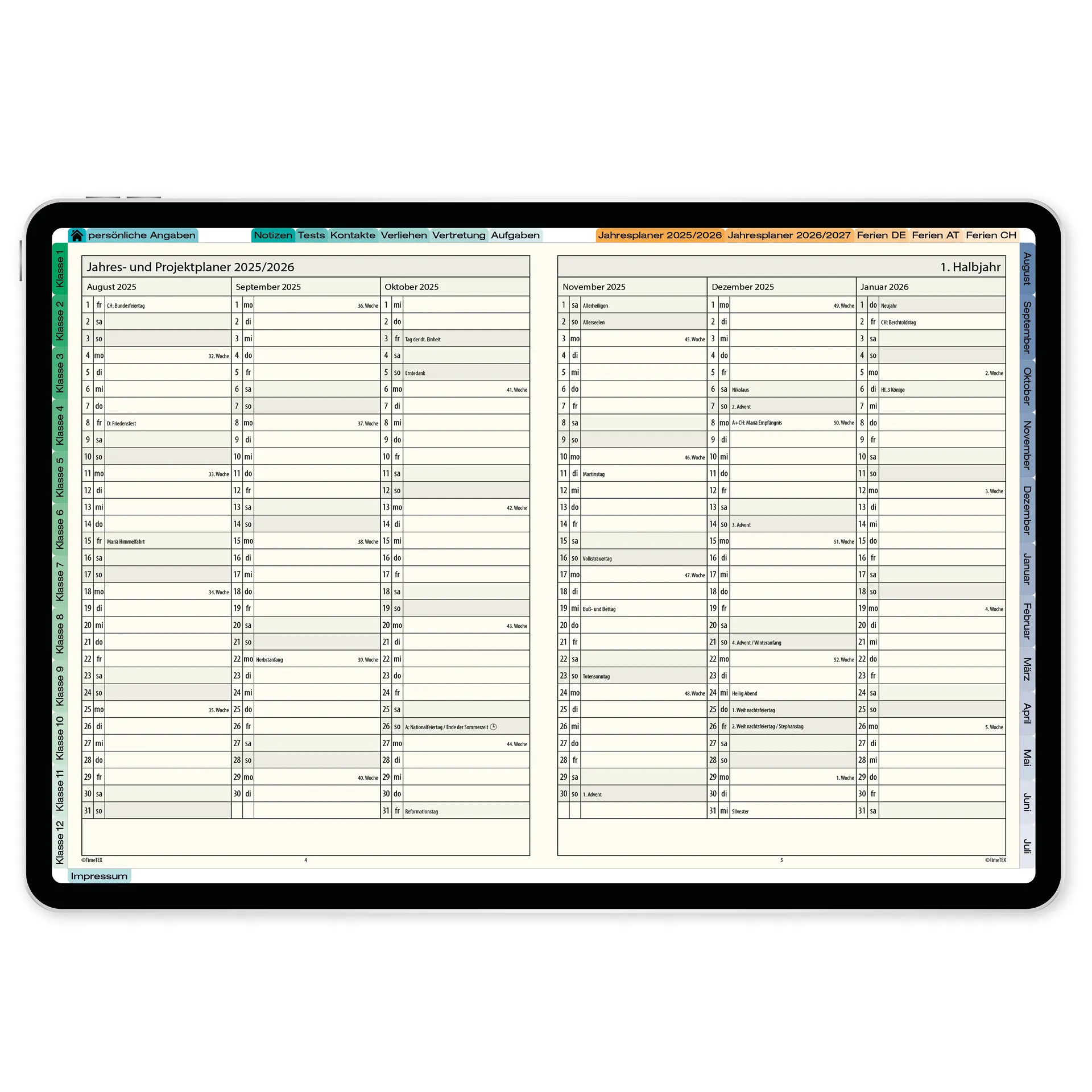 TimeTEX Digitaler Natura-Schulplaner DigiPlan 2026/2027