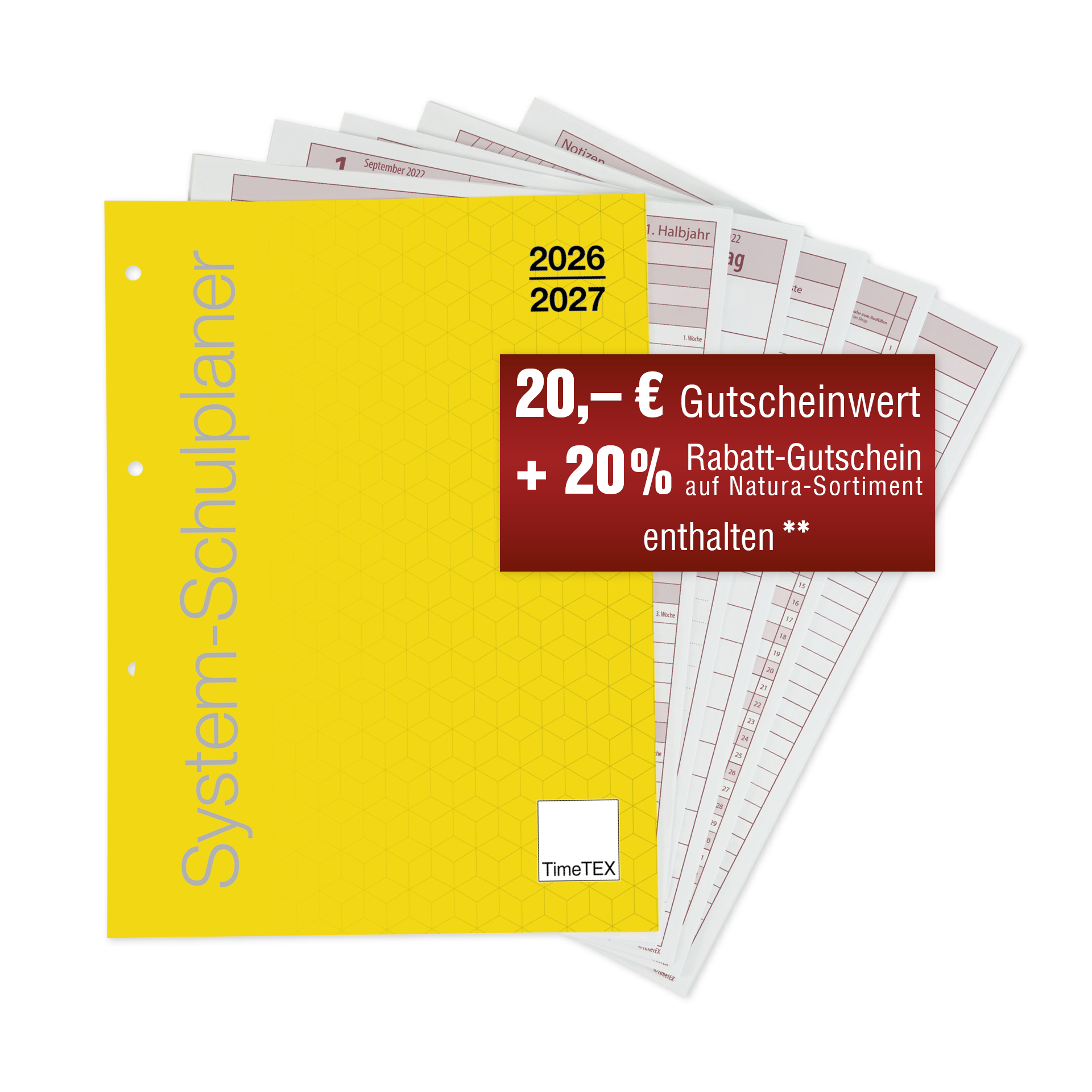 TimeTEX Schulplaner - Lehrerplaner - Lehrerkalender "lose Blatteinlage", A4-Plus, gelb 2026/2027