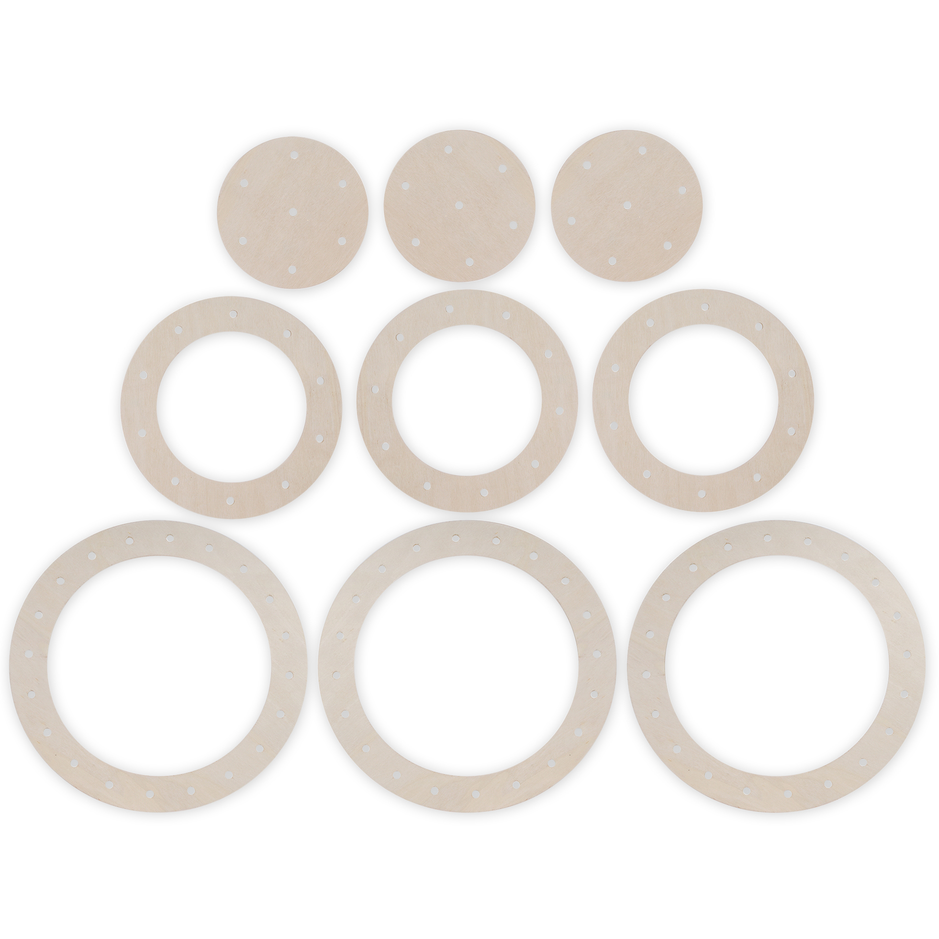 Fädelringe aus Holz, 9 Stück