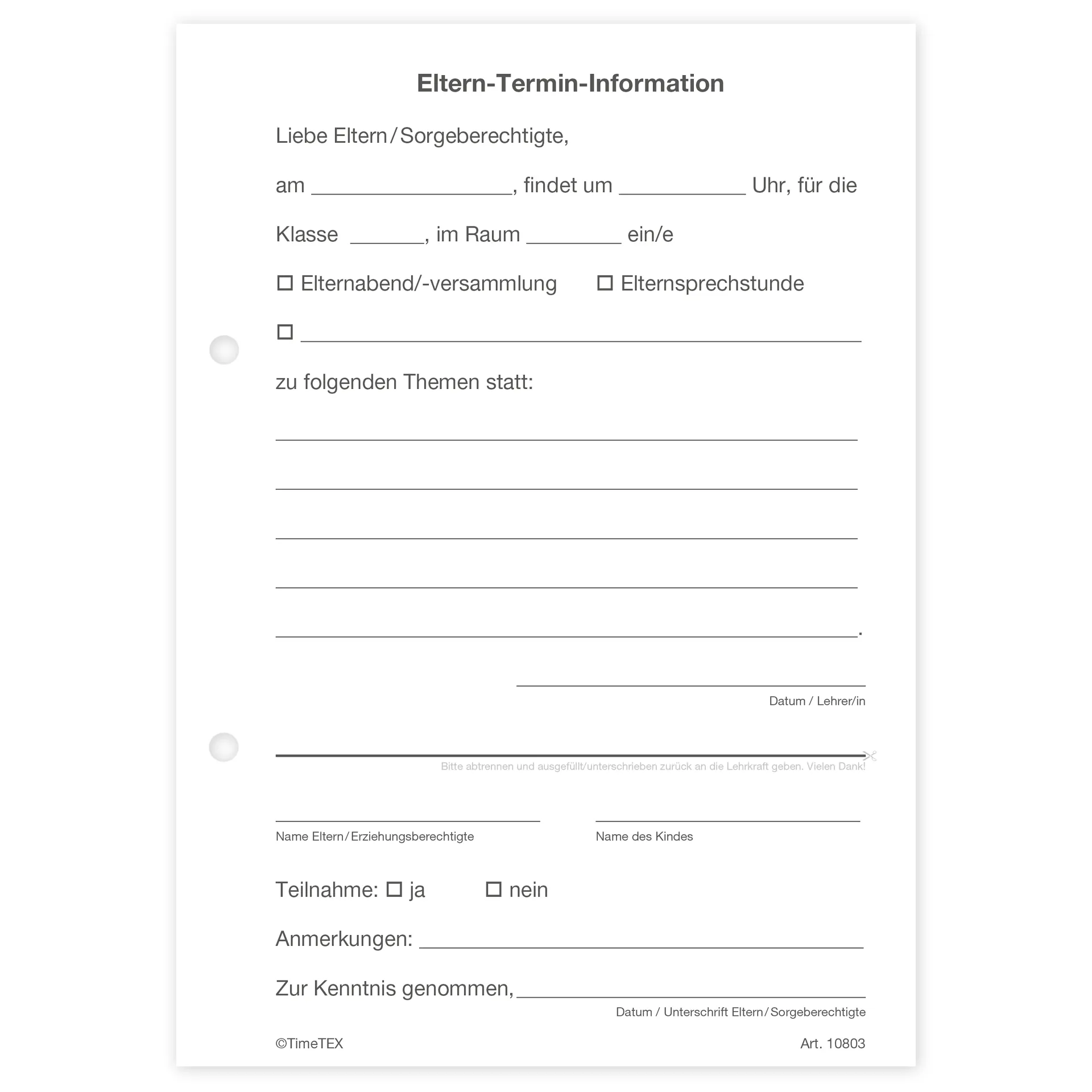 Block Eltern-Termin-Information A5, 50 Blatt mit Durchschlag