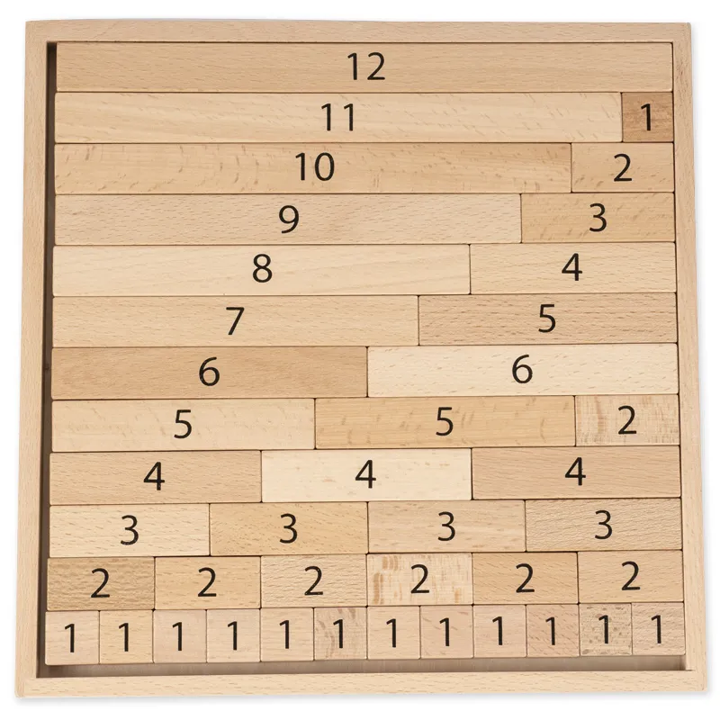 Zahlen-Blöcke 1-12 zum Vergleichen und Rechen, aus Holz, 41-tlg. im Rahmen