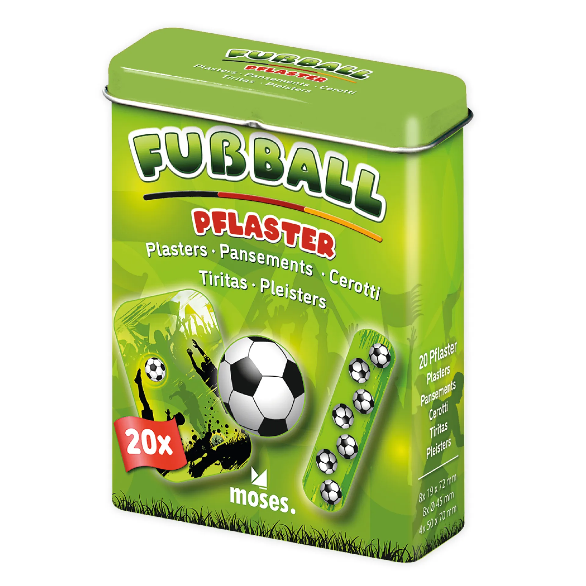 Pflaster "Fussball", 20 Stück in Metallbox