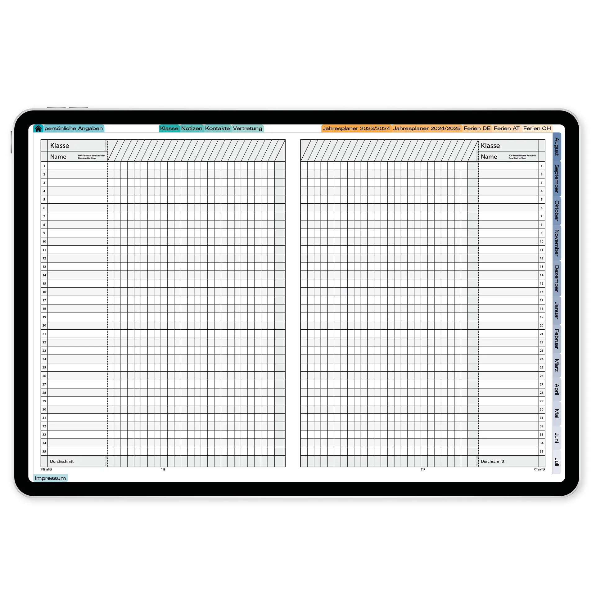 TimeTEX Digitaler Kompakt-Lehrerkalender DigiPlan 2026/2027
