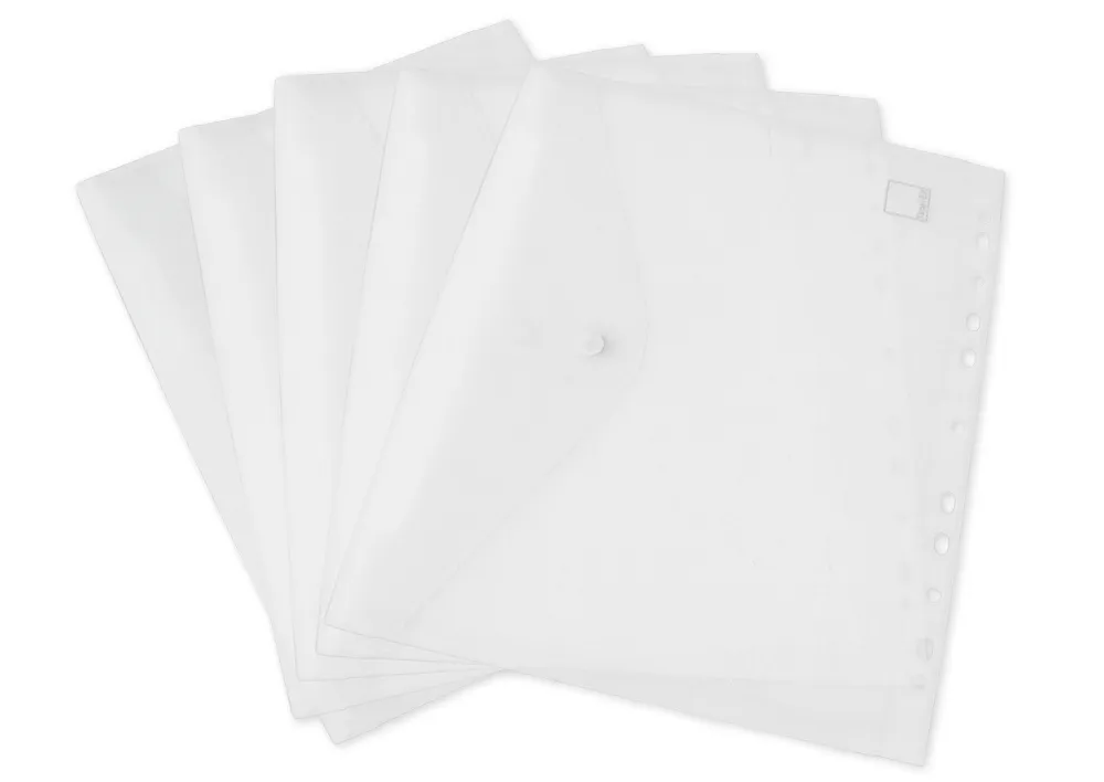 Lot de 5 pochettes de rangement A4 à pression, transparentes