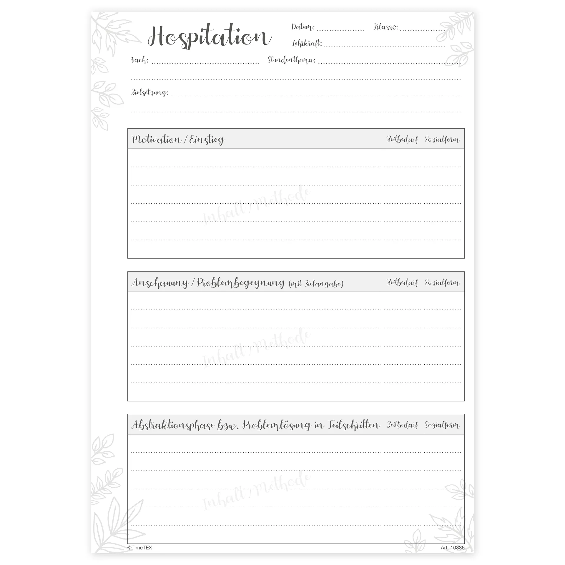 Block Unterrichts-Besuche A4 "Meine Hospitation", 50 Blatt