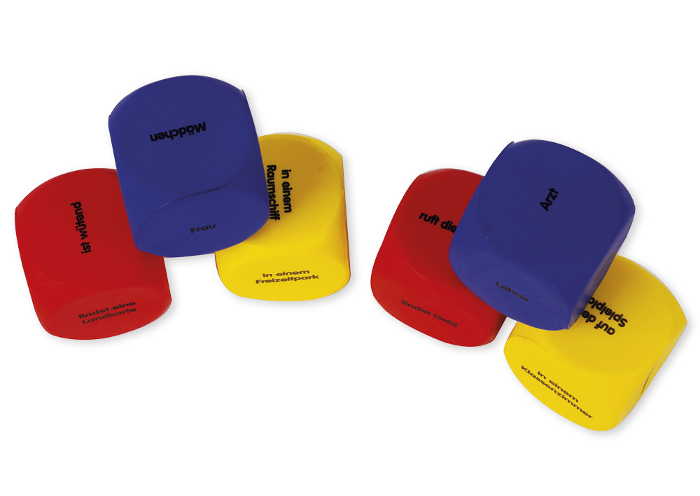 Set Flüster-Würfel 6-tlg. Deutsch "Geschichten-Einstieg", 4 cm Set Flüster-Würfel 6-tlg. Deutsch "Geschichten-Einstieg", 4 cm