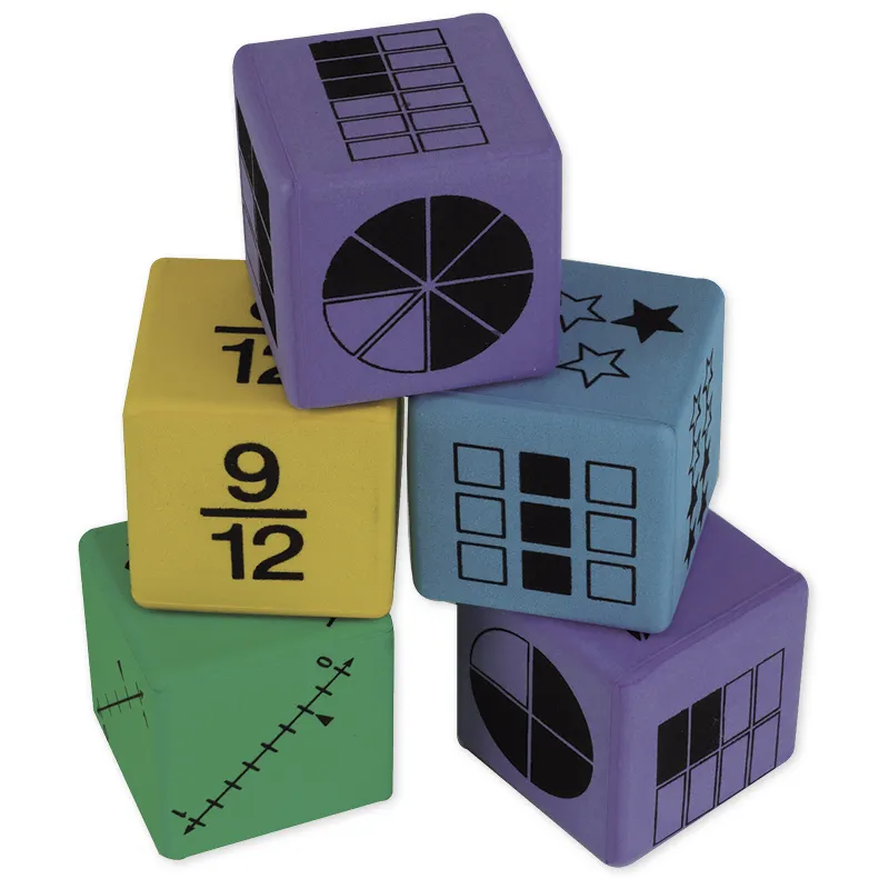 Zachte dobbelstenen "breuken", 4,3 cm, 16-delige set