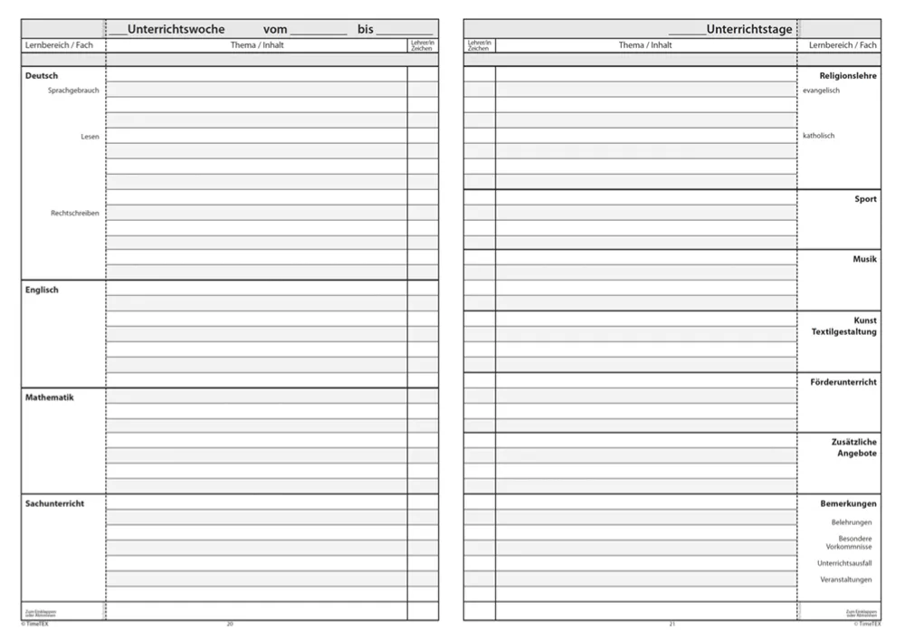 TimeTEX Klassenbuch A4-Plus, Grundschule