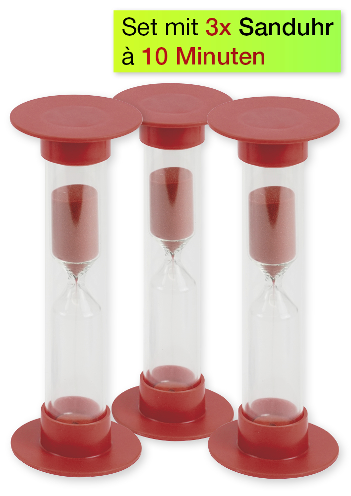 Reloj de arena 3 piezas, 14,5 cm alto, 5 cm ø (1 unidad de tiempo)