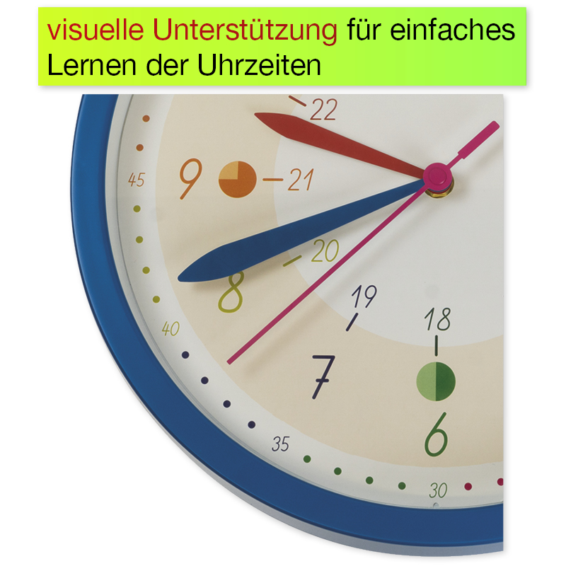 Leerklok, wandmodel, 1-24 analoog, 30 cm ø, kwarts loopwerk