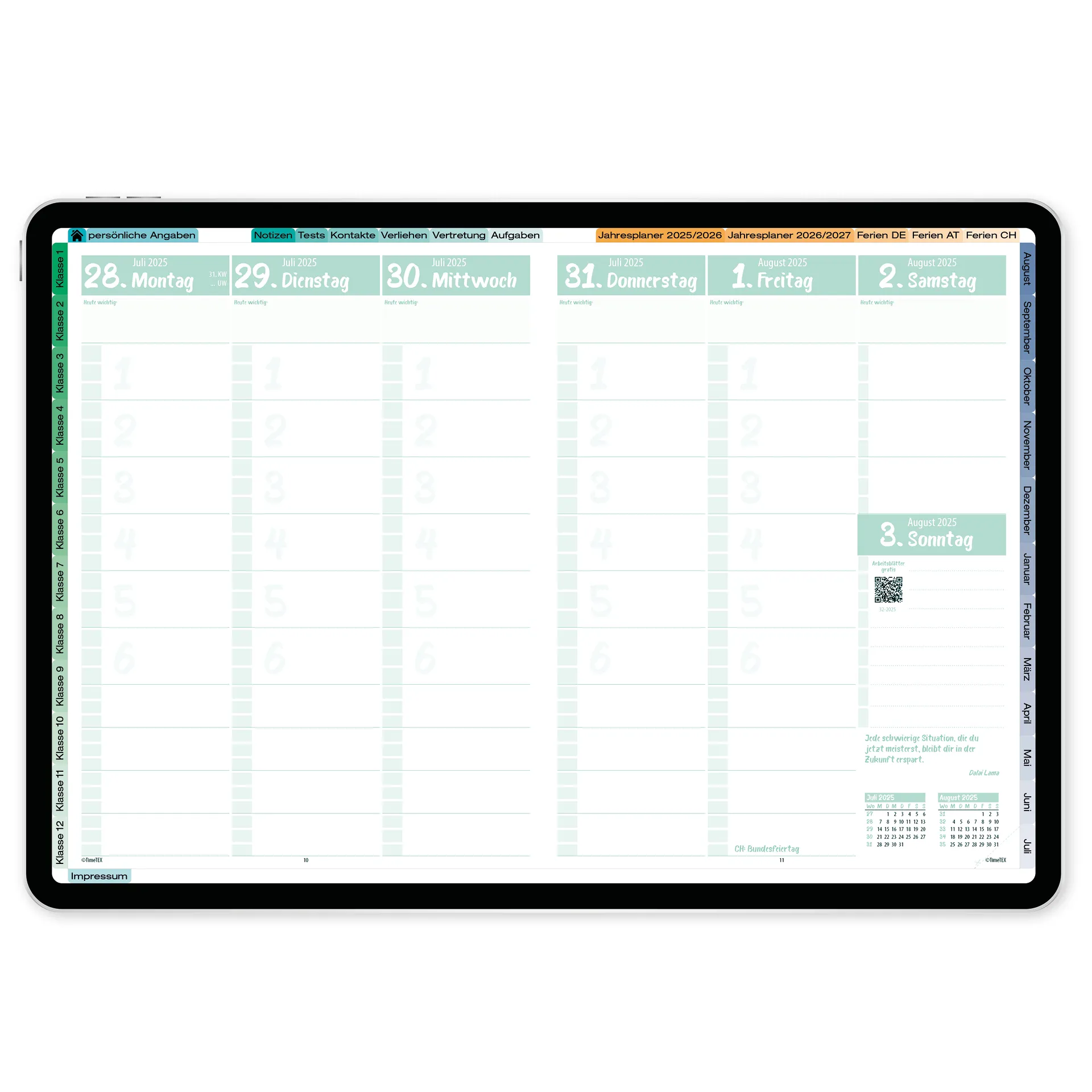 TimeTEX Digitaler Design-Schulplaner DigiPlan 2026/2027, mint