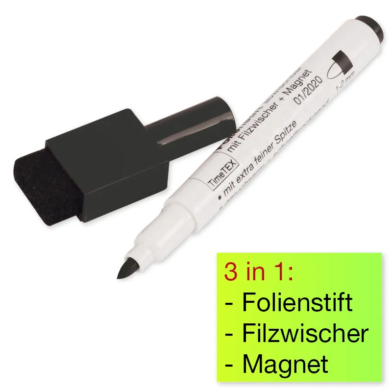 Foliepen, non permanent, met viltwisser + magneet