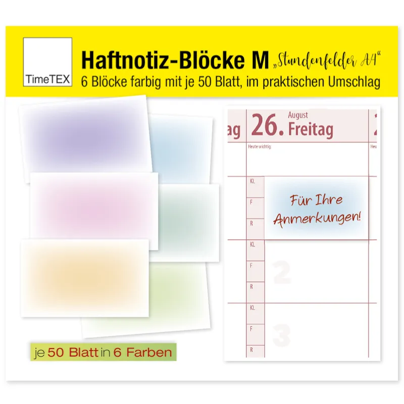 Haftnotiz-Blöcke „Stundenfelder A4“ M, 6 Blöcke
