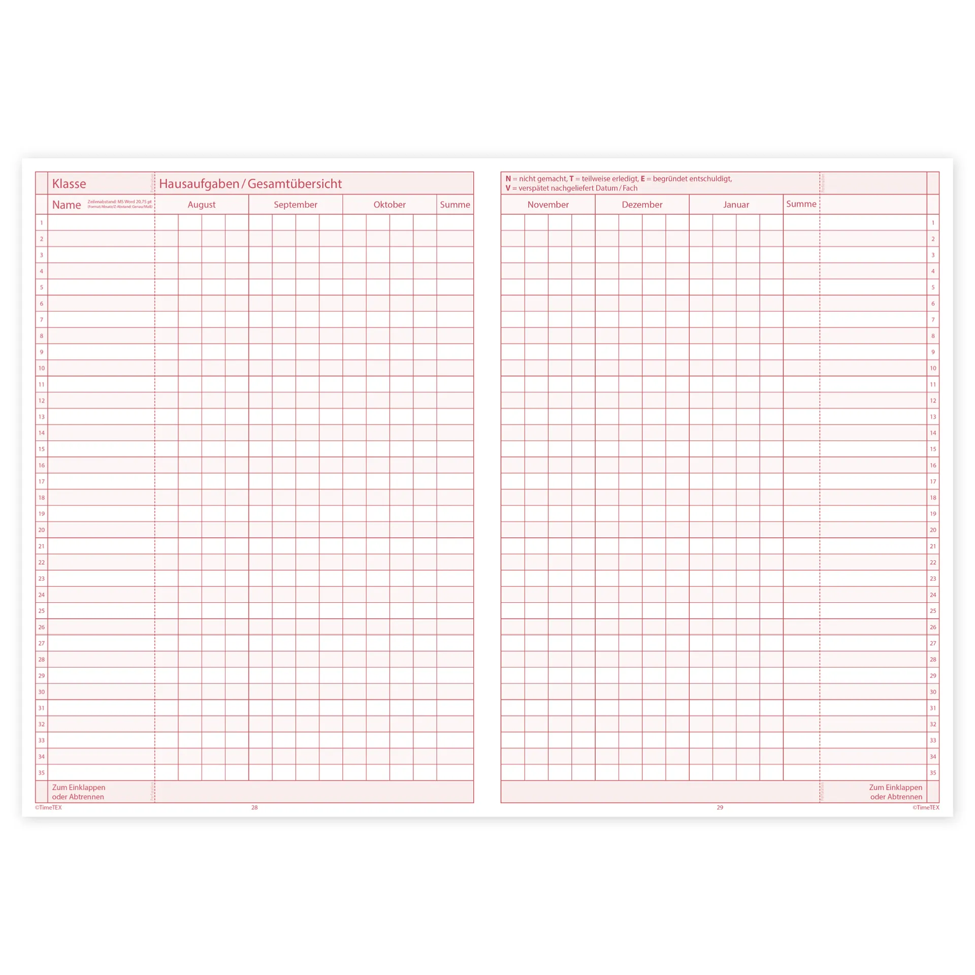 TimeTEX Heft Schüler-Anwesenheit A4 