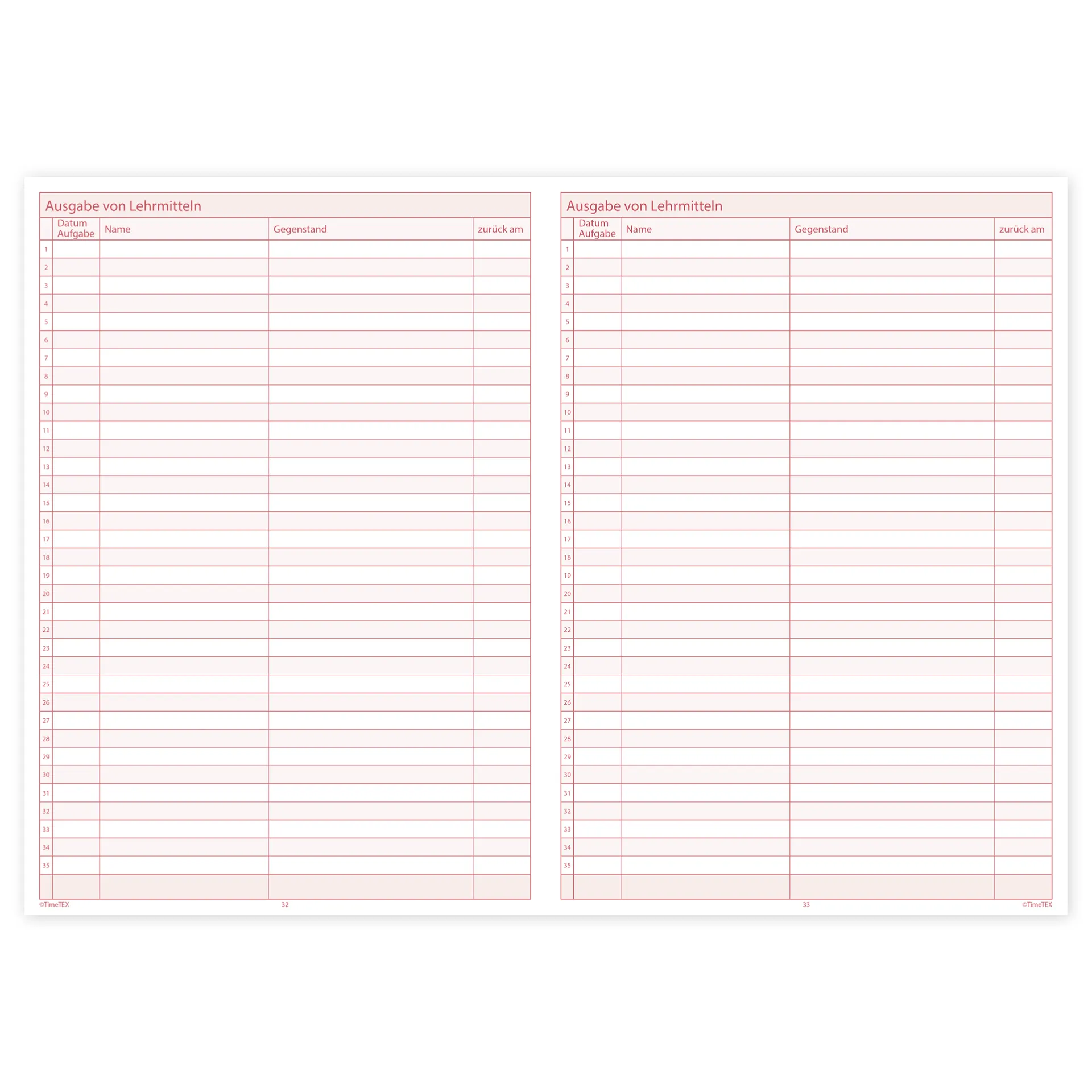 TimeTEX Klassen-Checklisten, A4 