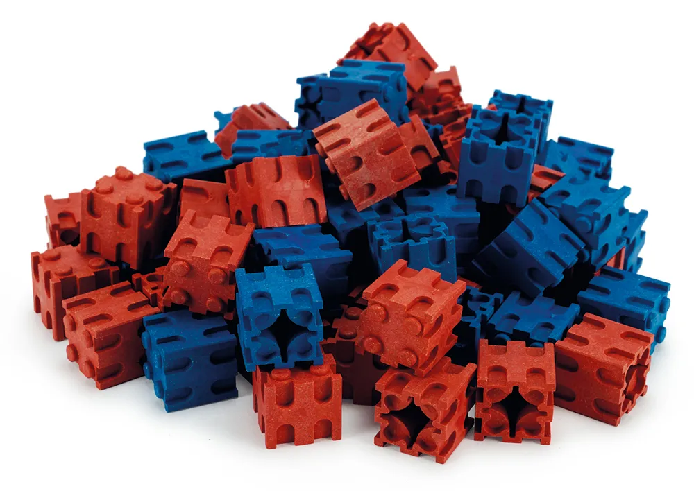 Klassensatz Rechen-Steckwürfel 2x2 cm, rot/blau, 8-tlg., in Stapel-Box
