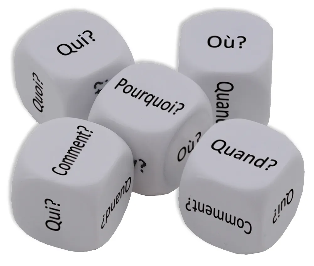 Tärningsset franska "Frågeord" 5 delar, 20 mm