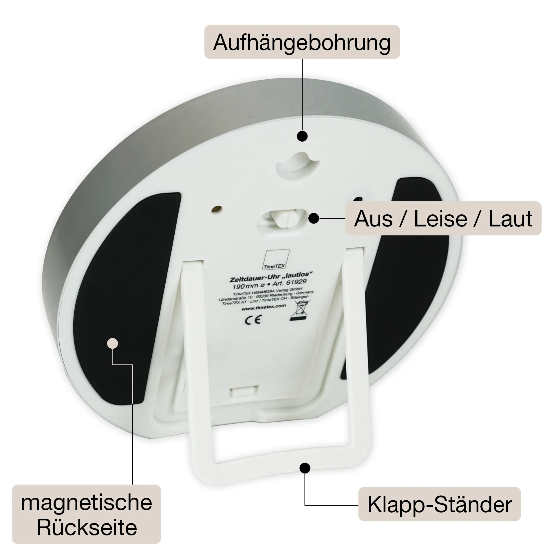 TimeTEX Zeitdauer-Uhr "lautlos" L, 19 cm ø mit Ampelscheibe