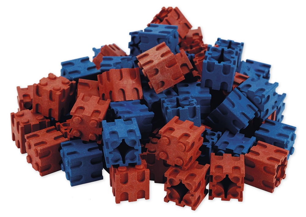 Tärningsset av RE-Wood, 100 stycken, 2x2 cm, röd/blå