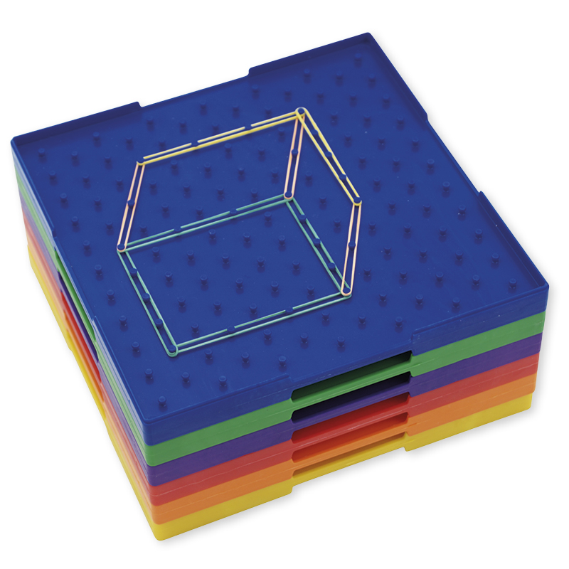 Set geometriplatta dubbelsidig (11x11 stift), 23x23 cm, färgad, 6 delar