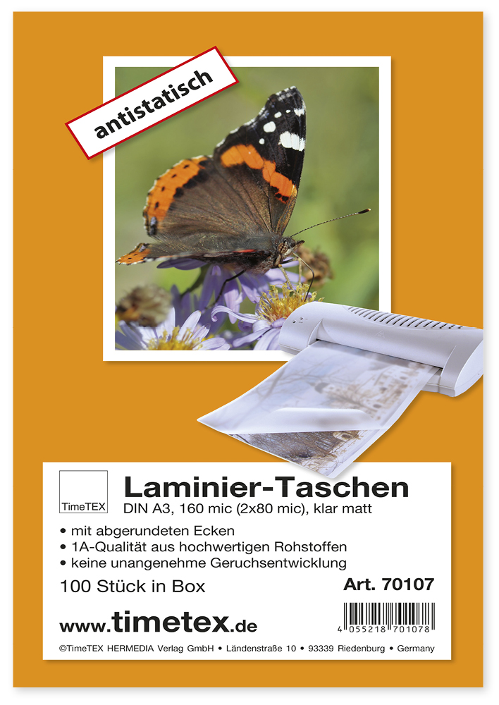 TimeTEX Laminierfolien - Laminiertaschen A3 2x80 mic matt, 100 Stück
