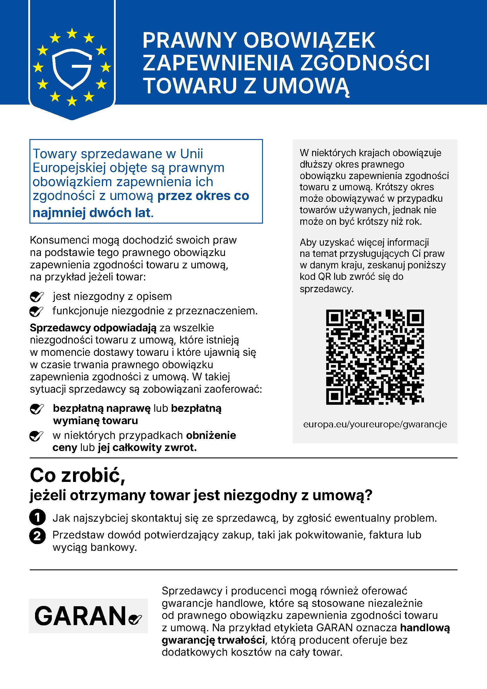 Informacje na temat ustawowej gwarancji do pobrania