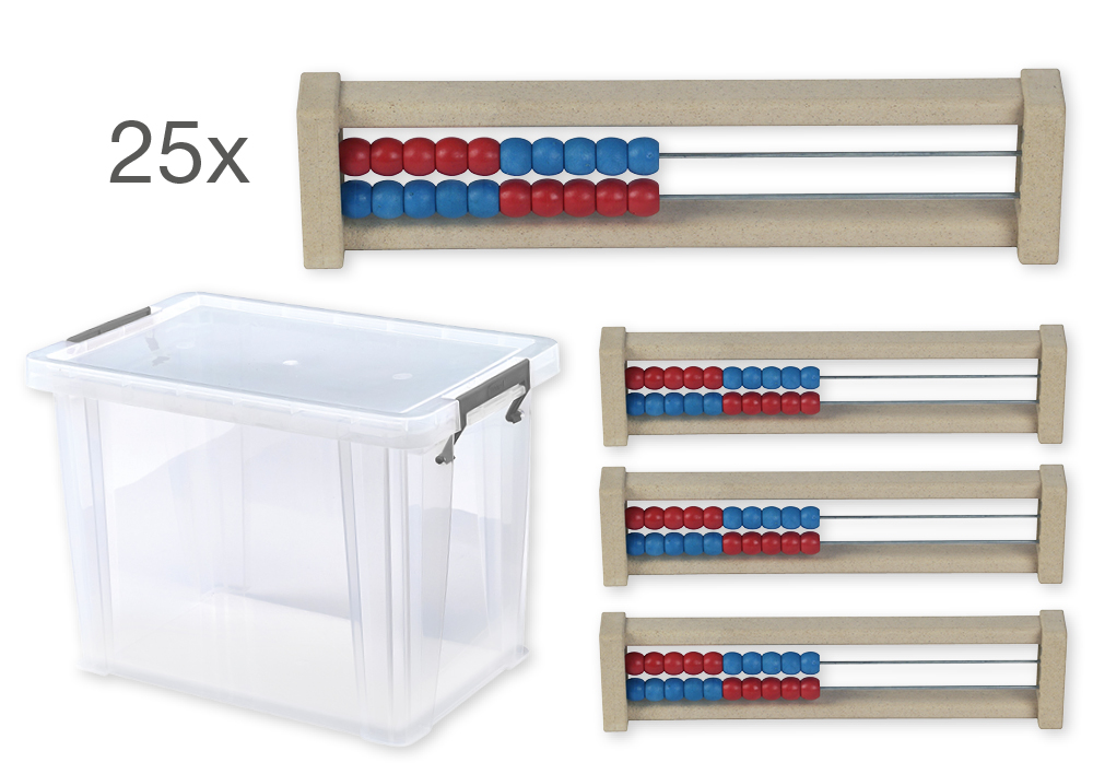 TimeTEX Klassensatz Rechenrahmen für 20-er Zahlenraum rot/blau, gerade Seitenteile, 25-tlg. in Box