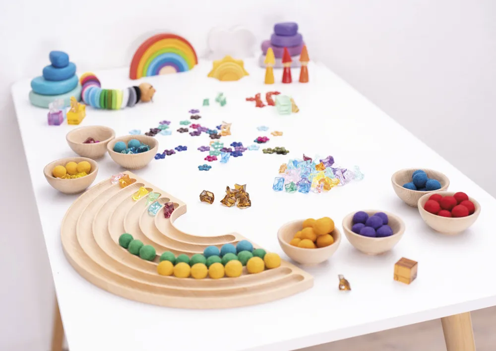 Regenbogen-Brett aus Holz, 45x22 cm