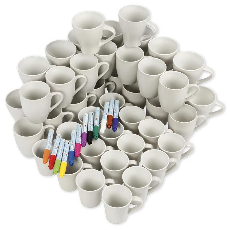 Gruppen-Set Porzellan-Becher mit Stiften, 60-tlg.