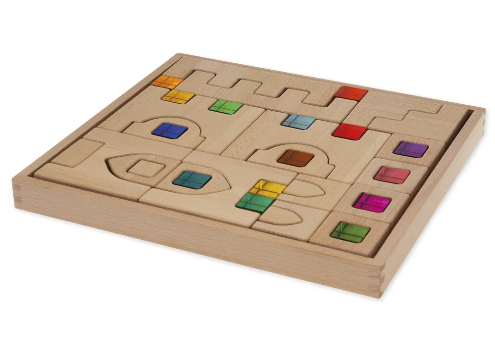 Kist met houten bouwstenen "Mijn Regenboogstad", 24-delig