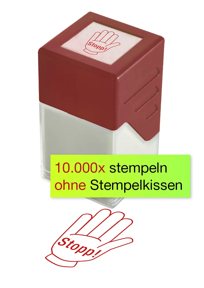 Siebdruck-Stempel "Perpetuum", "Stopp!"