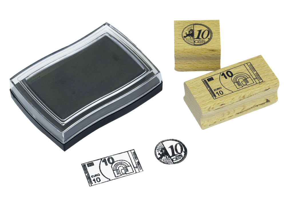 TimeTEX set valutastämpel EURO av trä med bläckdyna, 16 st.