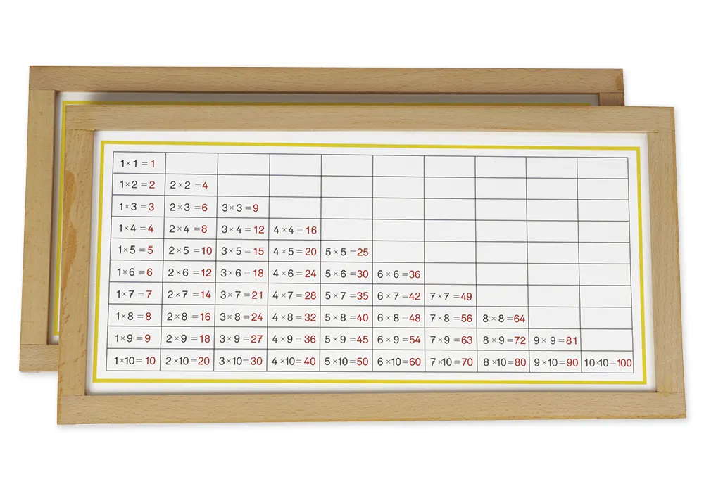 TimeTEX rekentabellen vermenigvuldigen, in houten lijst "Montessori Premium"