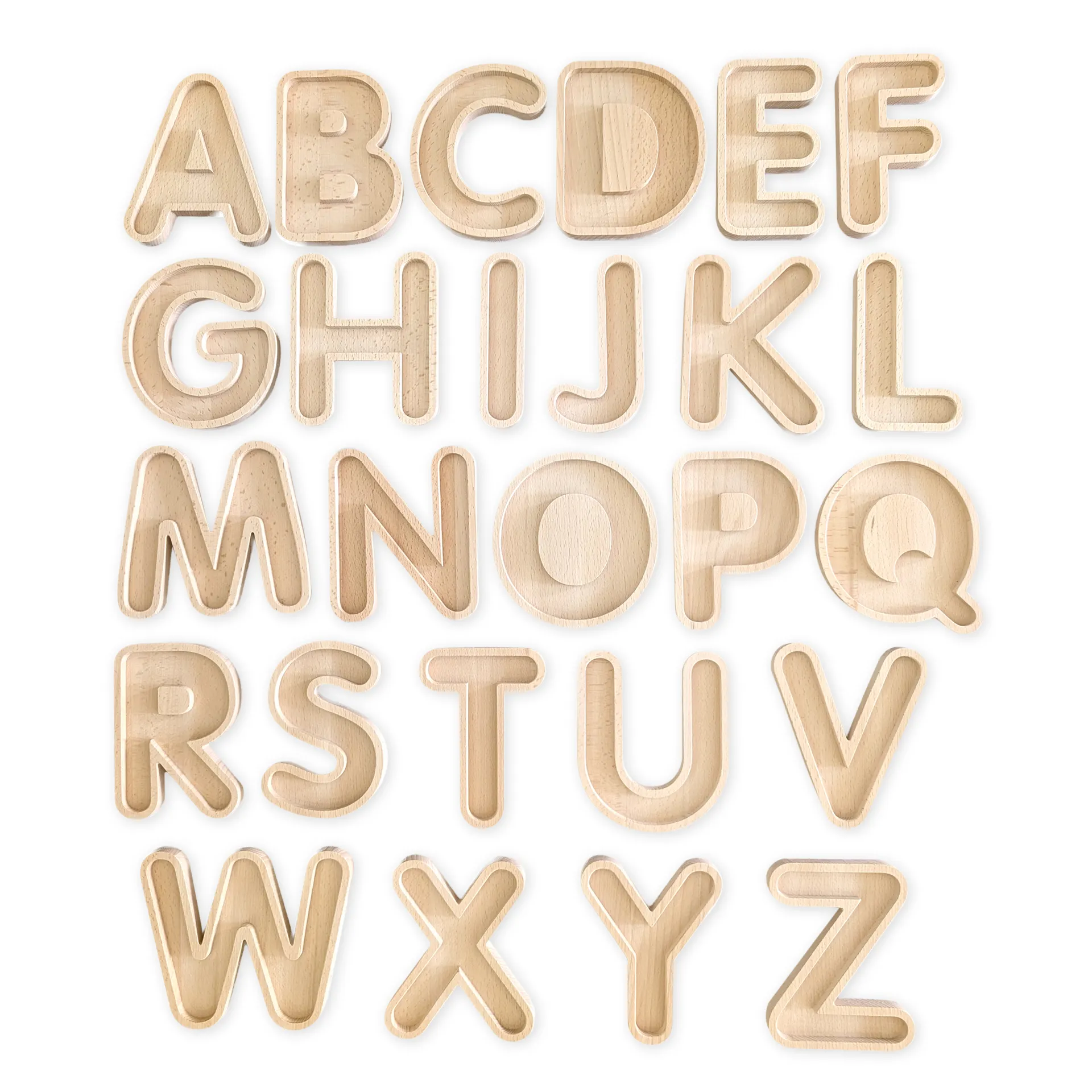 Buchstaben-Schalen A-Z aus Holz, 26-tlg.