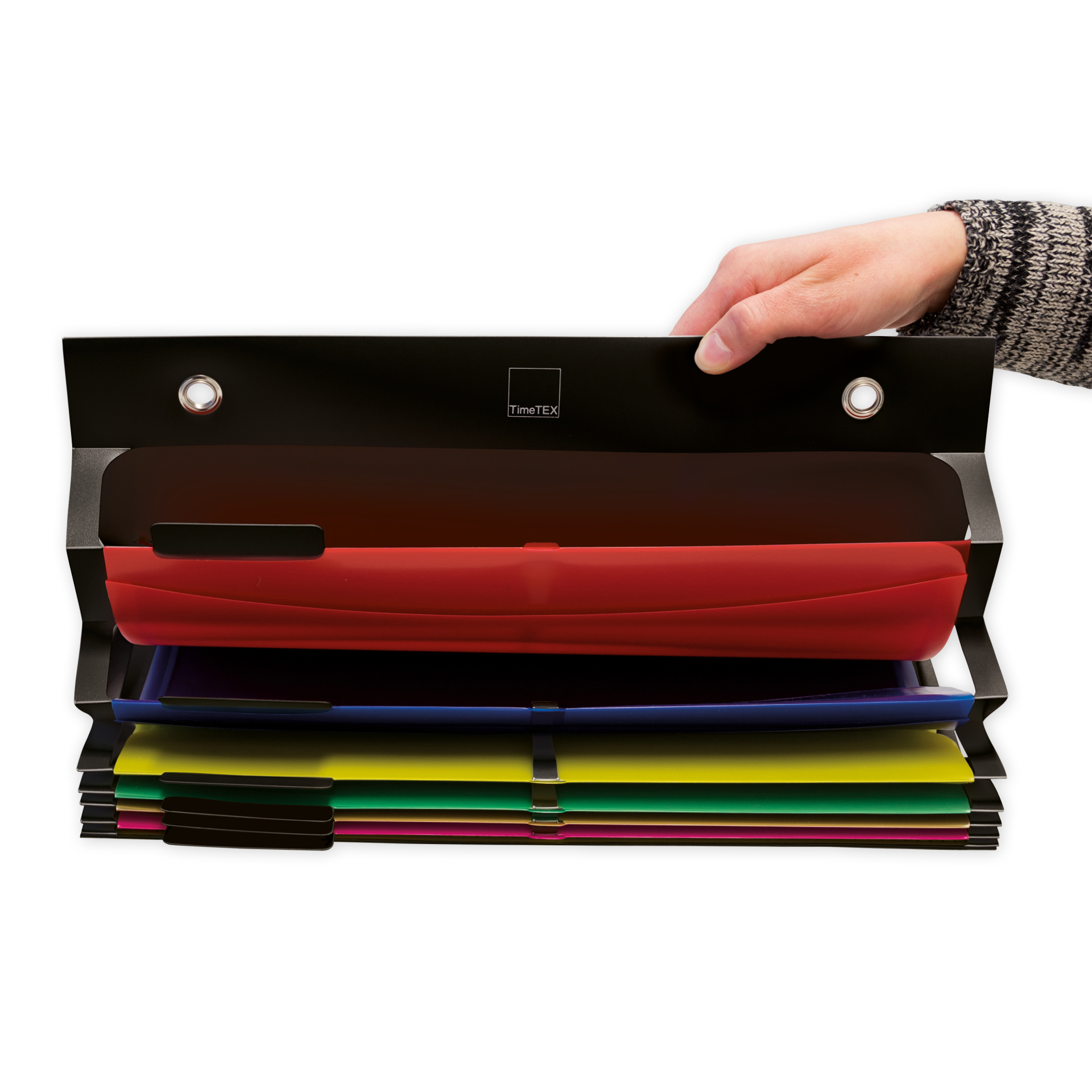 Teczka z organizerem wiszącym na format A4, 6 przegródek, kolor czarny