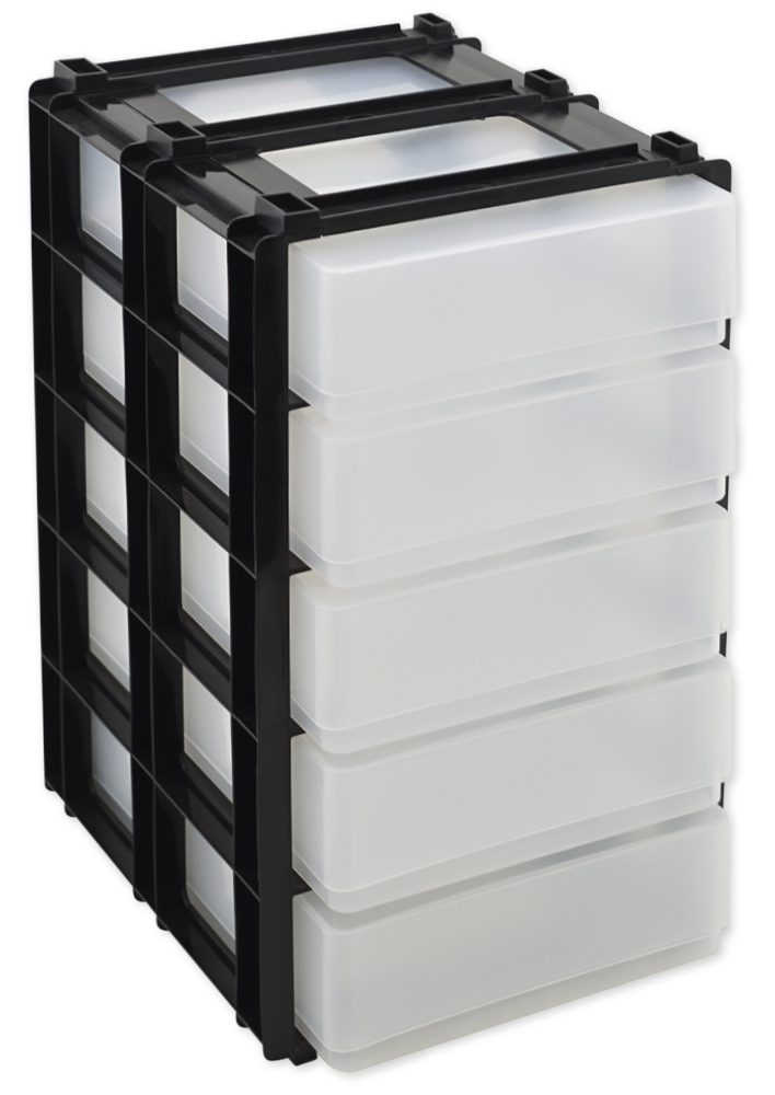 Organizator cu sertare, cu 5 cutii din plastic, A5, stivuibil