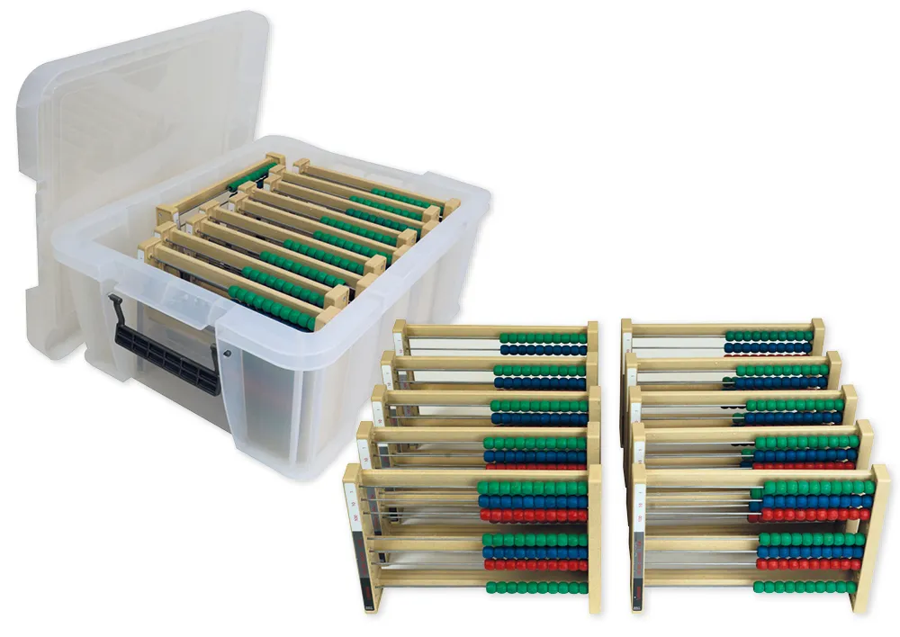 Klassensatz Rechenrahmen Montessori 7-stellig, 10-tlg., in Stapel-Box "Montessori Premium"
